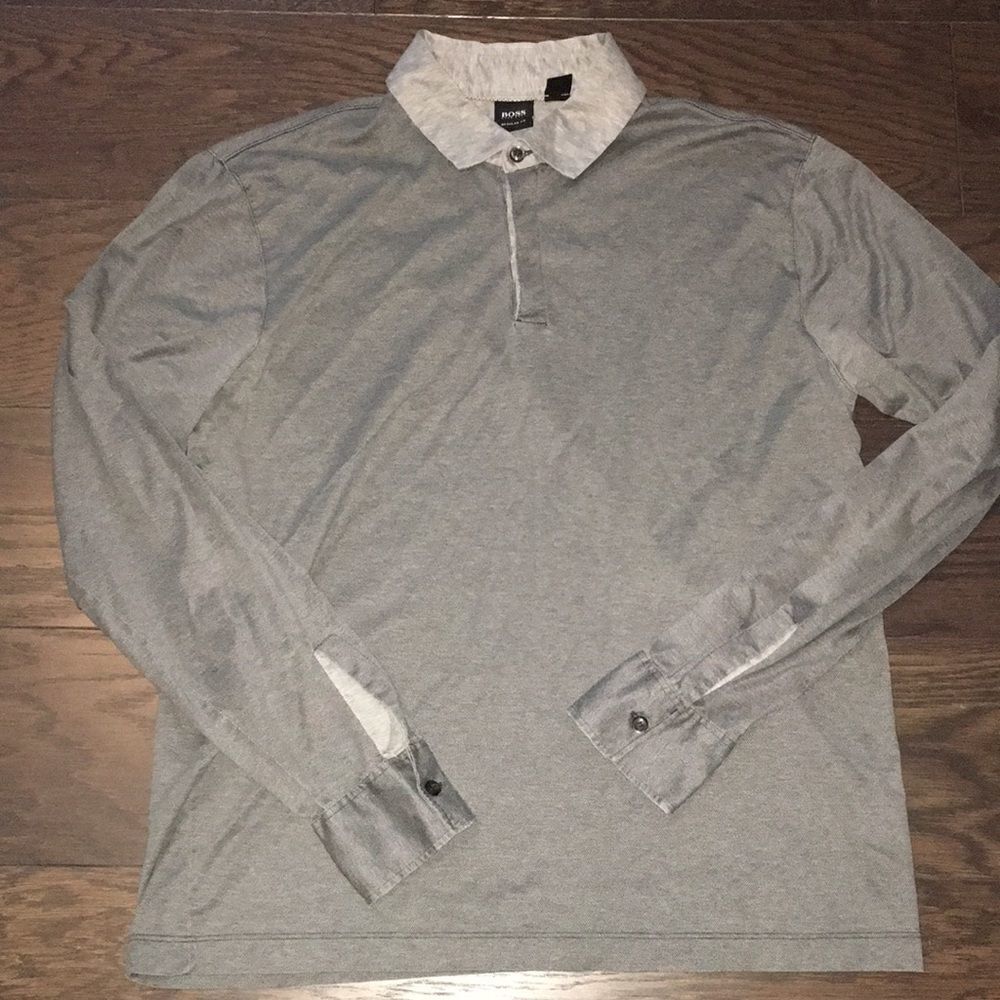 Hugo Boss Black Label Long sleeve hidden yoke buttons polo golf shirt XL (M)